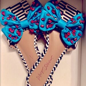 Betsey Johnson Embellished Rhinestone Bow Sandals